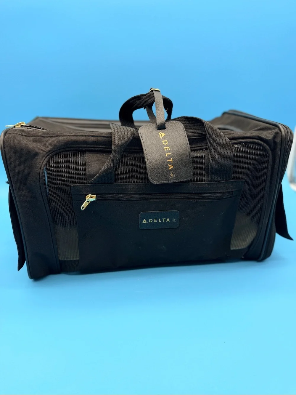 Delta Black Travel Pet Carrier Tote with Mesh Windows